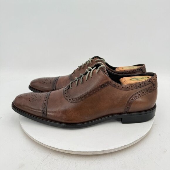 Calibrate Brandon Men Size 11 Brown Leather Brogue Cap Toe Oxford Dress Shoes - Picture 2 of 12